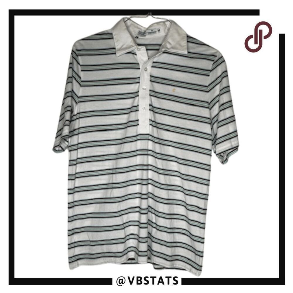 Criquet Men's Striped Short Sleeve Polo Shirt White Blue Size Medium